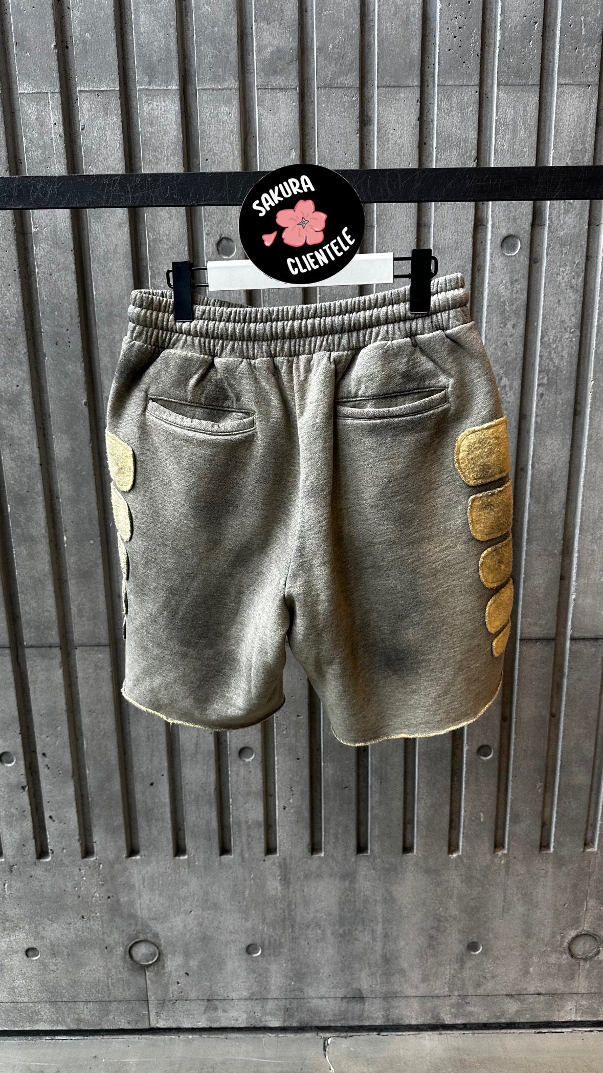Satoshi Nakamoto Destroyed Patchwork Moto Shorts (Grey)