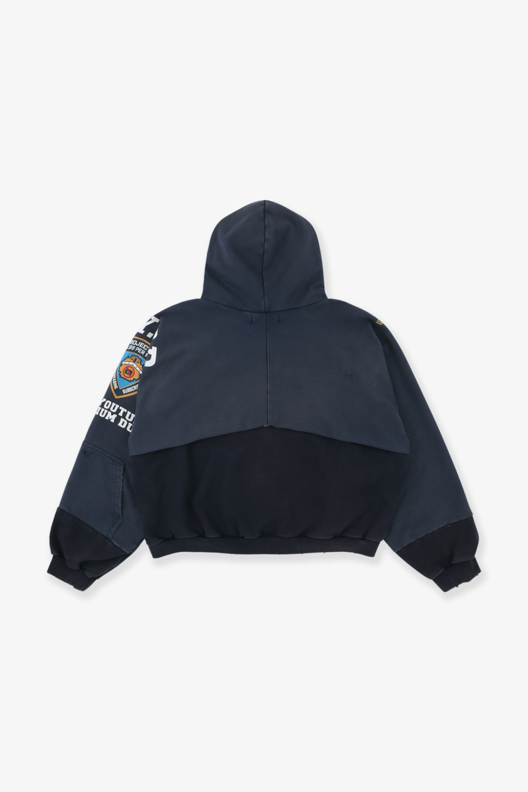 Reconstructed Folded Navy Zip Hoodie