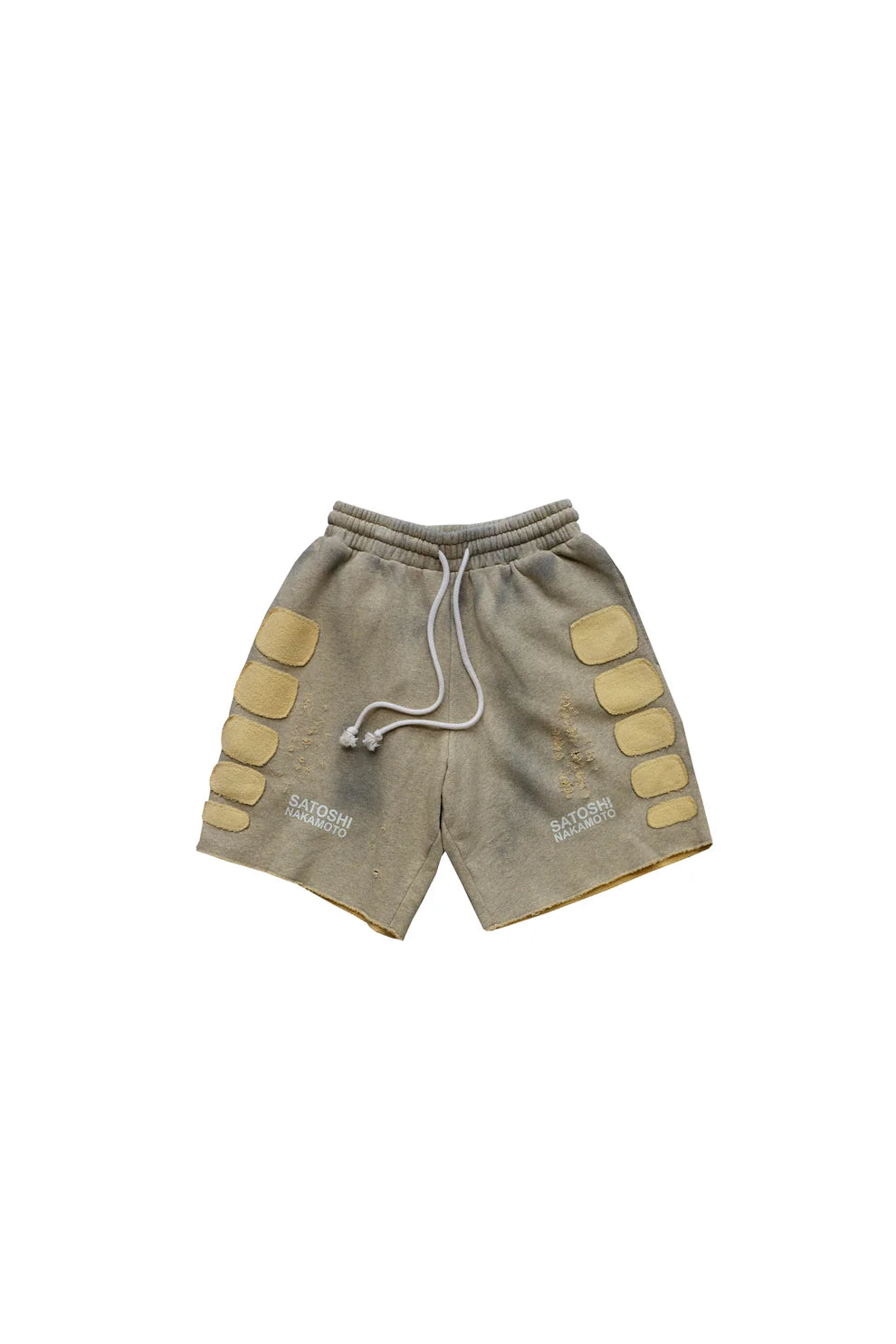 Satoshi Nakamoto Destroyed Patchwork Moto Shorts (Grey)