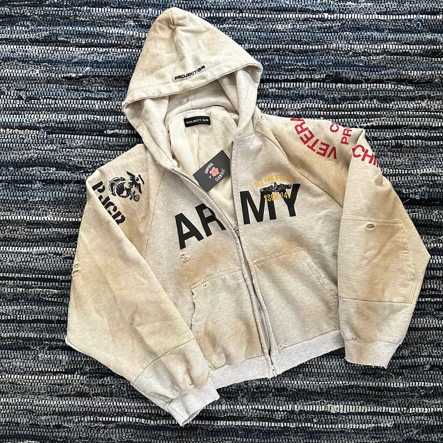 Reconstructed Folded Army Zip Hoodie