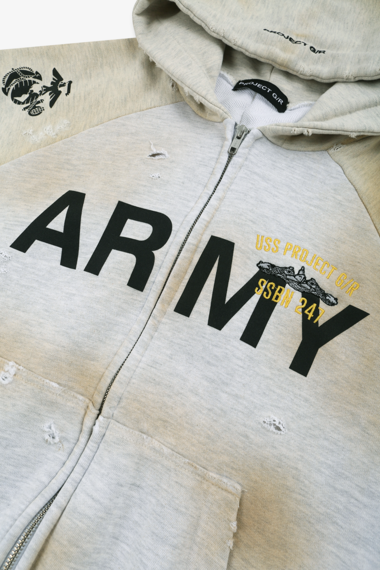 Reconstructed Folded Army Zip Hoodie