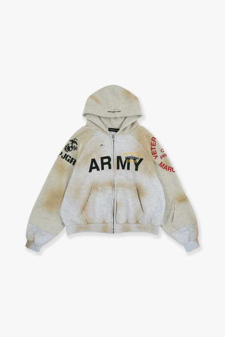 Reconstructed Folded Army Zip Hoodie